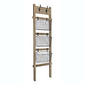 Cheungs Decorative Wooden 4 Step Symmetrical Ladder With 3 Metal Hanging Baskets And Dual Top Metal Hooks