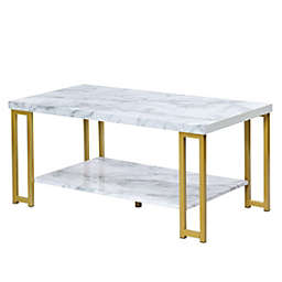 Costway-CA Modern Coffee Table Faux Marble Top Accent Cocktail Table