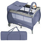 Gymax Foldable Baby Playard Portable Playpen Nursery Center w/ Changing Station Grey