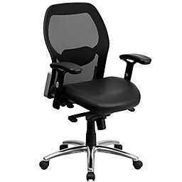 Emma + Oliver Mid-Back Black Mesh/LeatherSoft Executive Office Chair with Knee Tilt and Arms