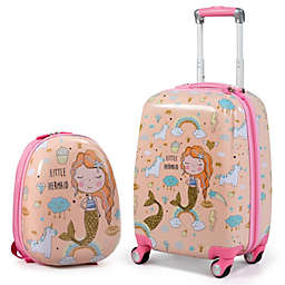 Slickblue 2PC Kids Luggage Set Rolling Suitcase & Backpack-Pink