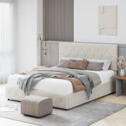 Homfa Queen Size Tufted Storage Platform Bed Frame White