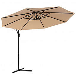Costway 10' Patio Outdoor Sunshade Hanging Umbrella without Weight Base-Beige