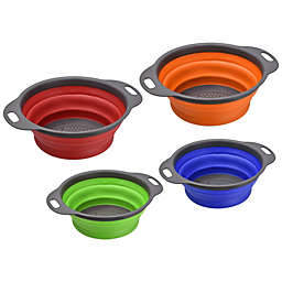 Unique Bargains Collapsible Colander Over The Sink Set, 4 Pieces Silicone Round Foldable Strainer Suitable for Pasta, Vegetables, Fruits - Blue Green 8in Red Orange 9.4in