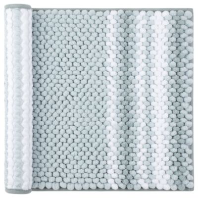 PiccoCasa Chenille Bathroom Rug Extra Soft Fluffy, Non-Slip Bath Mat Super Absorbent Area Rugs Washable Carpet for Tub, Kitchen Floor 17"x24" Light Cyan and White