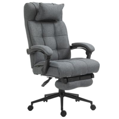 Vinsetto Executive Linen-Feel Fabric Office Chair High Back Swivel Task Chair with Adjustable Height Upholstered Retractable Footrest, Headrest and Padded Armrest, Dark Grey
