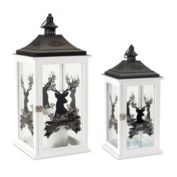 Melrose Home Decorative Merry Christmas Lantern (Set of 2) 17.5"H, 22.75"H Wood