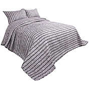 PiccoCasa Rectangular Superior Quality Bedspread Sets, 3 Pieces Stripe Bedspread Set Coverlet Bed Sets Lightweight and Comfortable for All-Season 98"x106" with 2 Piece Pillow Shams King Gray
