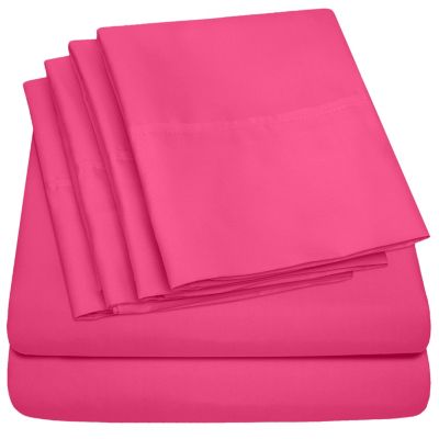 Sweet Home Collection   6 Piece Bed Sheets Set Solid Color 1500 Supreme Brushed Microfiber Sheets, Twin, Fuschia