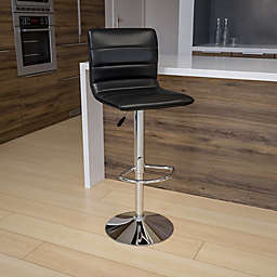 Flash Furniture Modern Black Vinyl Adjustable Bar Stool with Back, Counter Height Swivel Stool with Chrome Pedestal Base