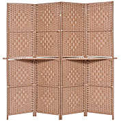 Infinity Merch Natural Colored 4 Panel Diamond Weave Room Divider With Shelves