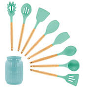 MegaChef Mint Silicone and Wood Cooking Utensils, Set of 9