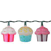 Kurt Adler 10-Count Pink Glittered Cupcake Christmas Light Set, 9ft Green Wire
