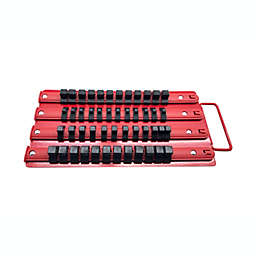 Industro Portable Socket Organizer Tray with Handle - Red Rails with Black Clips, Holds 48 Sockets