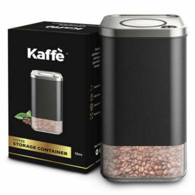 Kaffe Glass Storage Container. Coffee Canister - BPA Free Stainless Steel with Airtight Lid (12oz)
