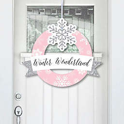 Big Dot of Happiness Pink Winter Wonderland - Outdoor Holiday Snowflake Birthday Party and Baby Shower Decor - Front Door Wreath