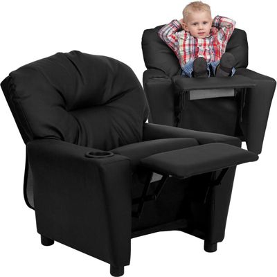Flash Furniture Contemporary Black Leathersoft Kids Recliner With Cup Holder - Black LeatherSoft