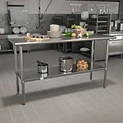 Emma + Oliver Stainless Steel 18  Gauge Kitchen Prep and Work Table with Backsplash and Shelf, NSF - 60"W x 24"D