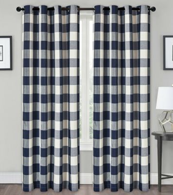 Kate Aurora Country Farmhouse Living Classic Buffalo Plaid Checkered Grommet Top Curtains - 54 in. W x 84 in. L, Navy