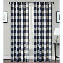 Kate Aurora Country Farmhouse Living Classic Buffalo Plaid Checkered Grommet Top Curtains - 52 in. W x 84 in. L, Navy
