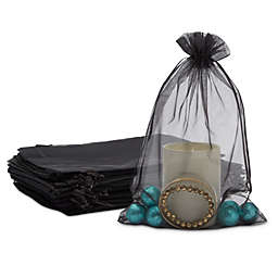 Sparkle and Bash Black Organza Bags with Drawstring for Gifts, Party Favors (8x12 In, 100 Pack)