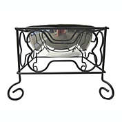 YML  Modern 7-Inch Wrought Iron Stand with Single Stainless Steel Bowl - Medium