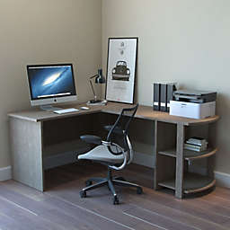 Ryan Rove Kristen Corner L Shaped Computer Desk with Open Shelves and Cable Management Grommet - Laptop, Monitor, Accessories - 53.6x51.3x28.3 Inches, Salt Oak