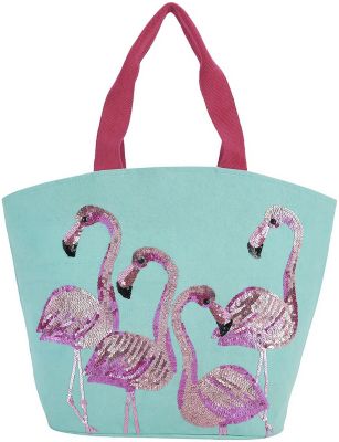 Funny Animal Beware Crazy Flamingo Boy Large Beach Tote Bag 