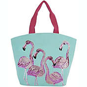 Mina Victory Flamingo Turquoise Beach Tote Bag