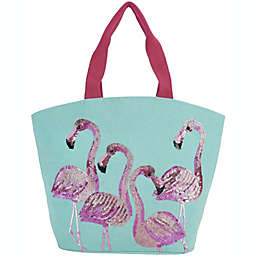 Mina Victory Flamingo Turquoise Beach Tote Bag