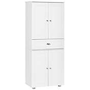 HOMCOM 71" Freestanding Kitchen Pantry Cabinet with 2 Large Double Door Cabinets and 1 Center Drawer, White