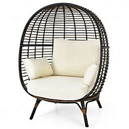 Costway Oversized Patio Rattan Egg Lounge Chair with 4 Cushions-Beige