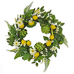 CC Christmas Decor Daisy and Lemon Spring Floral Wreath, Green 22-Inch