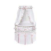 Badger Basket Co. White Elegance Round Baby Bassinet w/White Waffle & Pink Bedding