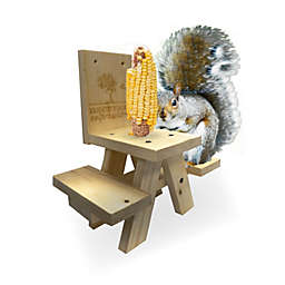 Outside Squirrel & Chipmunk Feeder   Corn Cob Picnic Table Food Holder   Built Strong Pine Wood for Outdoors  Mounts to Tree, Deck, or Wooden Post