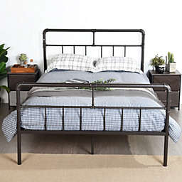 Steel Queen Size Bed Frame With Solid Wood Slats