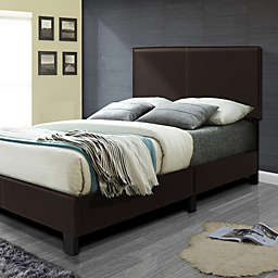 Better Home Products Faux Leather Upholstered Twin Panel Platform Bed in Tobacco