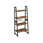VASAGLE Ladder Shelf, Bookshelf, 4-Tier Standing Shelf for Living Room, Bedroom, Kitchen, Bamboo Frame, Easy Assembly, Industrial Style, Rustic Brown and Black