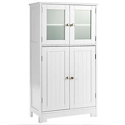 Slickblue Bathroom Floor Storage Locker Kitchen Cabinet with Doors and Adjustable Shelf-White