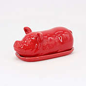 Contemporary Home Living 9" Red Unique 2-Piece Pig Butter Dish with Cover