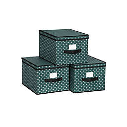 SONGMICS Set of 3 Foldable Storage Boxes with Lid, Christmas Storage Bins with Labels, Holiday Storage Containers with Snowflakes Pattern, Non-Woven Fabric, 11.8 x 15.7 x 9.8 Inches, Green