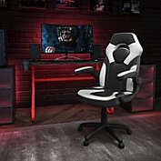 Flash Furniture Optis Red Gaming Desk and White/Black Racing Chair Set with Cup Holder and Headphone Hook