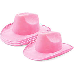 Zodaca Velvet Western Party Cowboy Hats for Men and Women (Pink, Adult Size, 4 Pack)