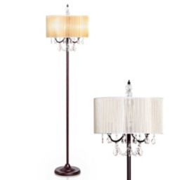 Gymax Elegant Design Sheer Shade Floor Lamp Light w/ Hanging Crystals LED Bulbs
