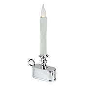 Brite Star 11" Battery Operated White and Silver LED Christmas Candle Lamp with Toned Base