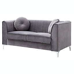 Passion Furniture Delray 65 in. Gray Tuxedo Arm Velvet Loveseat with 2-Throw Pillow