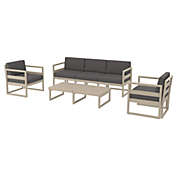 Luxury Commercial Living 4 Piece Taupe Outdoor Patio Lounge Set with Charcoal Sunbrella Cushion 78.75"