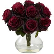Nearly Natural 11" Red Artificial Rose Arrangement with Vase