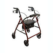ProBasics Folding Medical Rolling Walker with 4 6-Inch Wheels, Seat, Backrest and Storage Pouch for Seniors, Adults - Burgundy