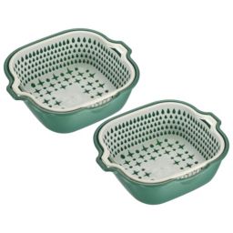 Unique Bargains Kitchen Colander Set 2 Pieces, Double Layer Colanders Strainers Plastic Vegetable Washing Basket for Soak, Wash, Drain Vegetables Fruit Rice-Green White